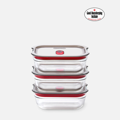 STACK + NEST GLASS FOOD CONTAINERS X3