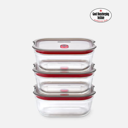 STACK + NEST GLASS FOOD CONTAINERS X3