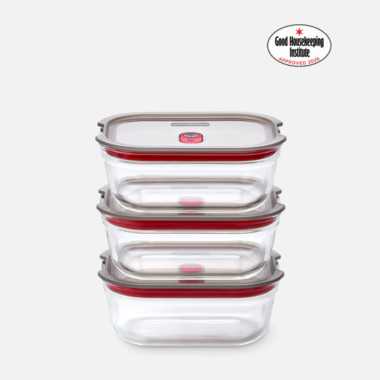 STACK + NEST GLASS FOOD CONTAINERS X3