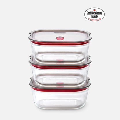 STACK + NEST GLASS FOOD CONTAINERS X3