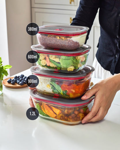 STACK + NEST GLASS FOOD CONTAINERS SET OF 4