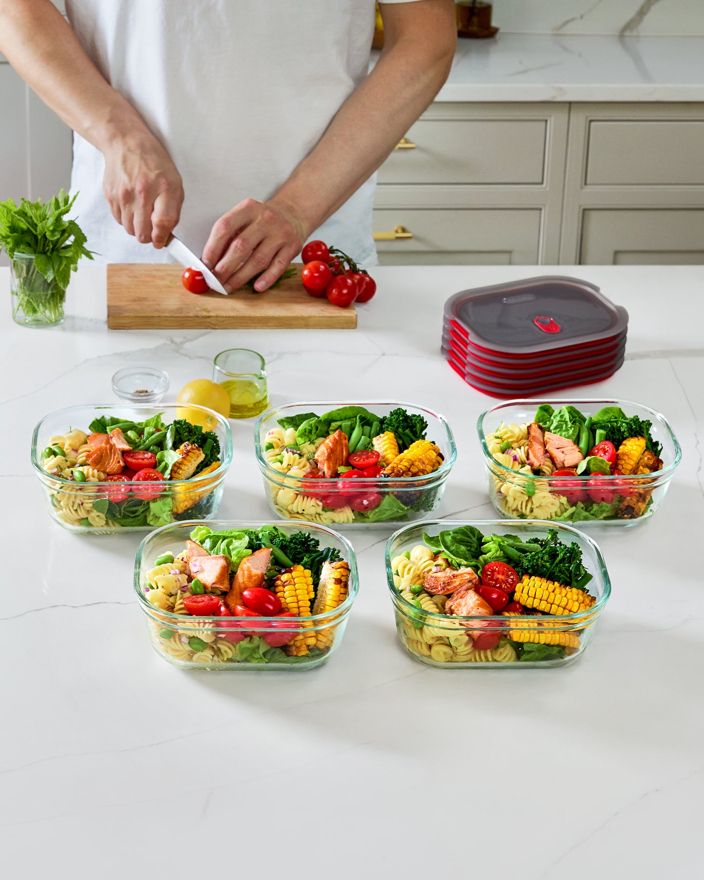 STACK + NEST GLASS FOOD CONTAINERS X5