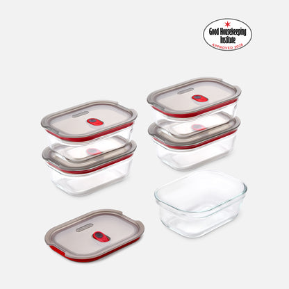 STACK + NEST GLASS FOOD CONTAINERS X5