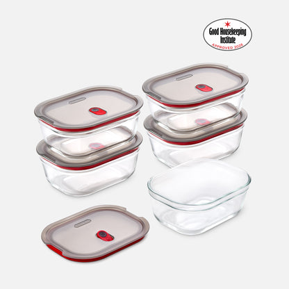 STACK + NEST GLASS FOOD CONTAINERS X5